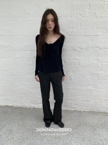 DKZ OFFICIAL V-neck Knotted A Line Slim Fit Wool Blend Women&