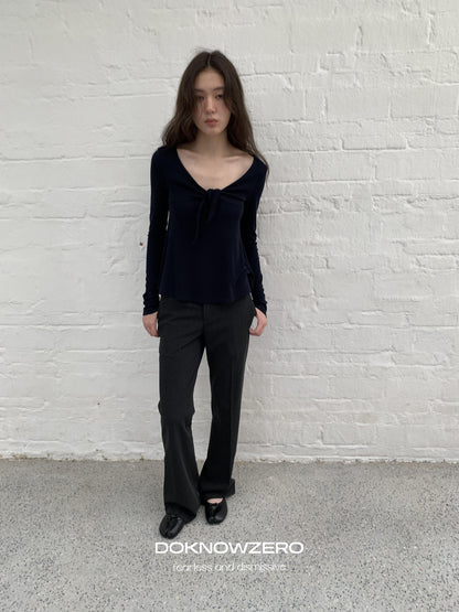 DKZ OFFICIAL V-neck Knotted A Line Slim Fit Wool Blend Women&