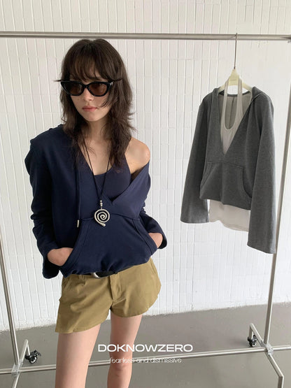 DKZ OFFICIAL V-neck Layered Sweatshirt With Attached Necklace