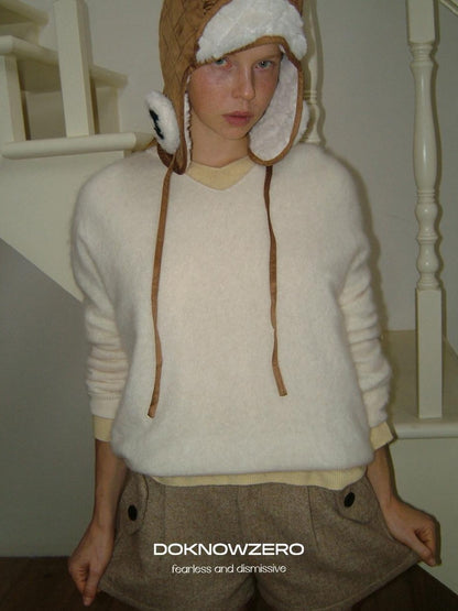 DKZ OFFICIAL V-neck Oversized Solid Pullover Women&
