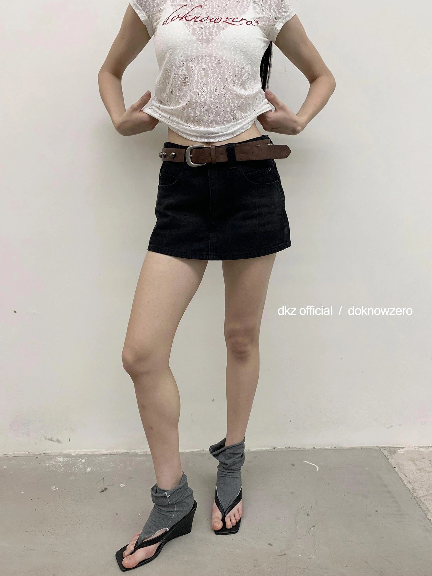 DKZ OFFICIAL Vintage Black Denim Skort Summer A Line Anti Peek Short Skirt
