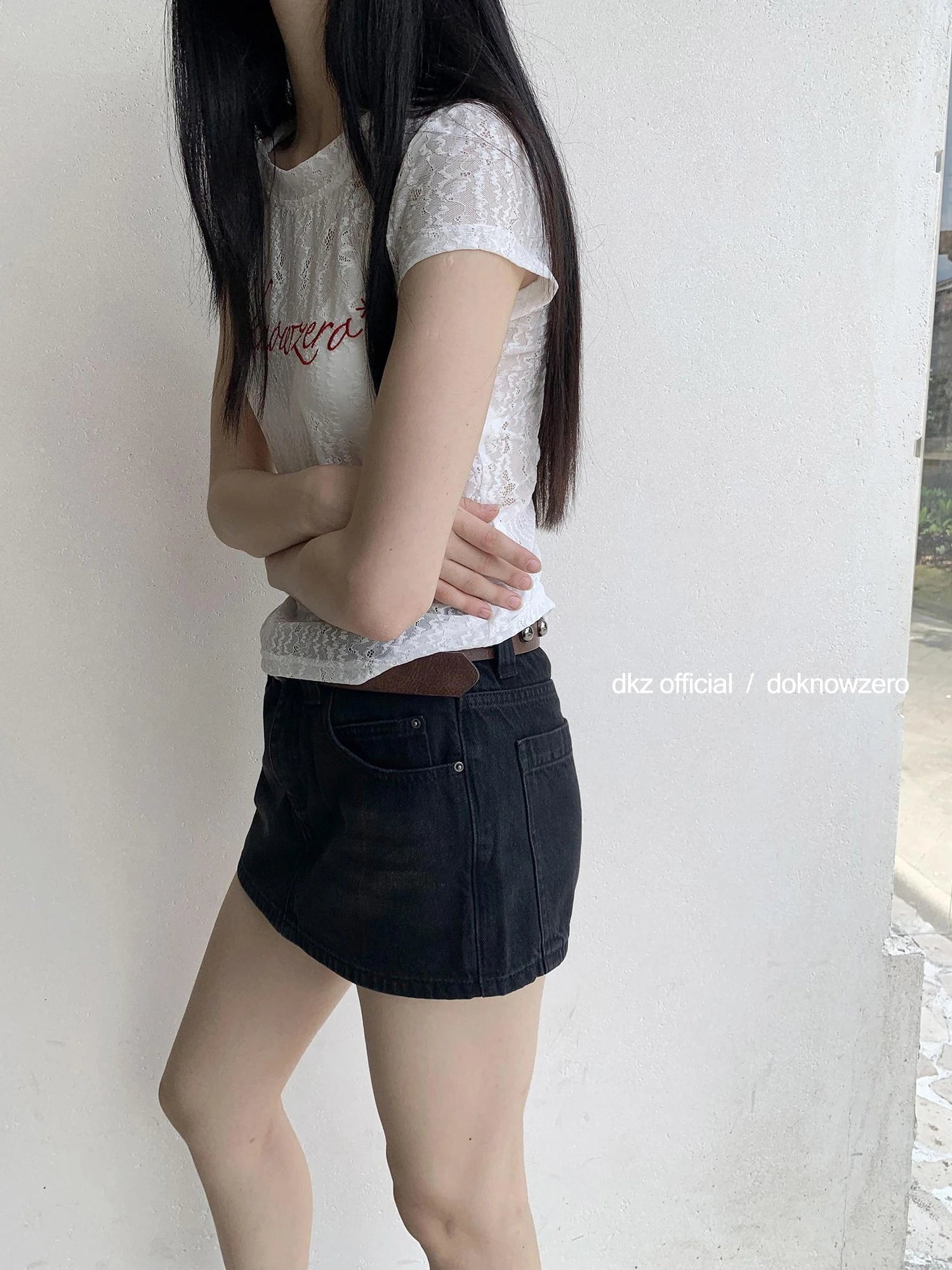 DKZ OFFICIAL Vintage Black Denim Skort Summer A Line Anti Peek Short Skirt