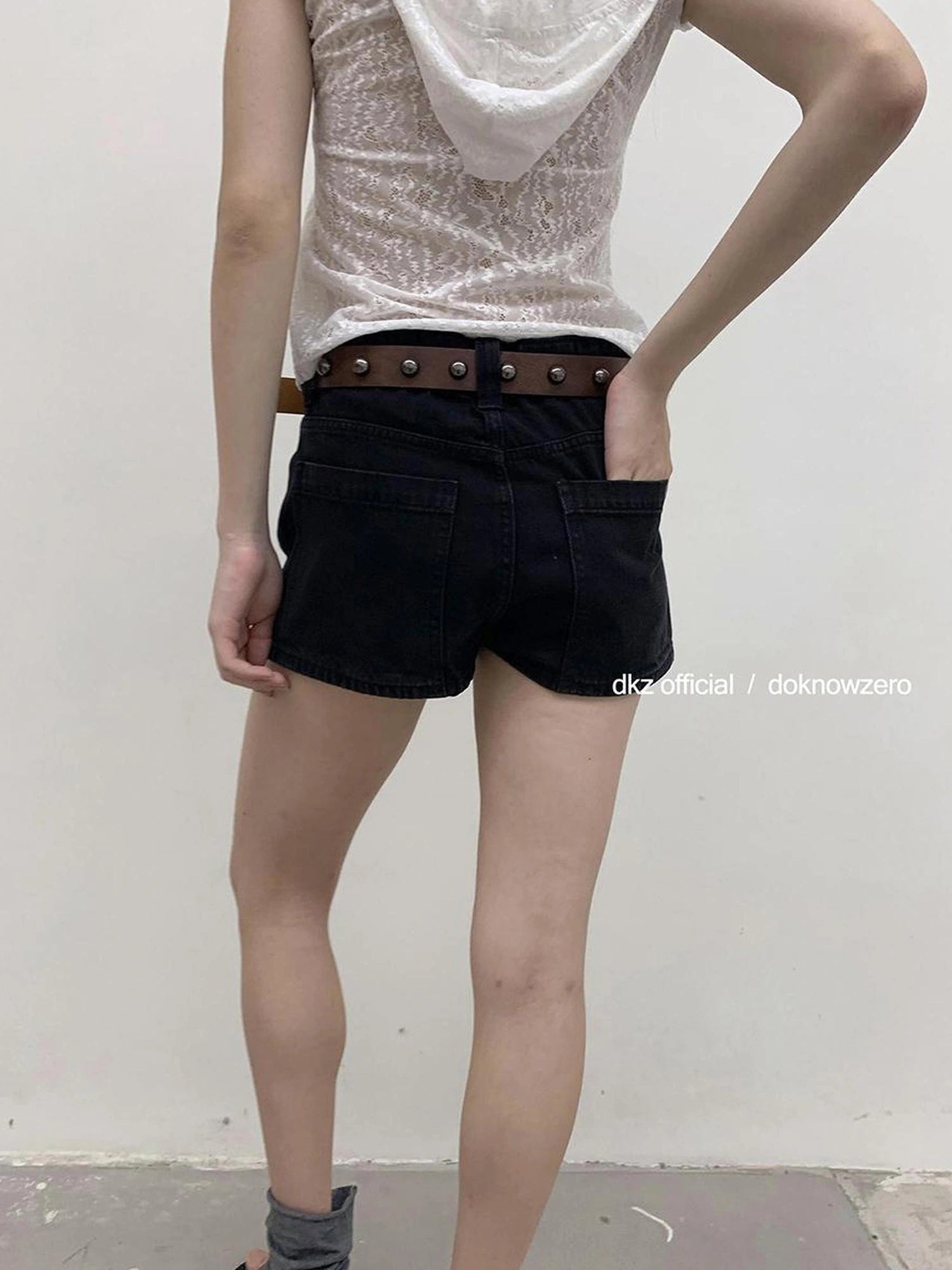DKZ OFFICIAL Vintage Black Denim Skort Summer A Line Anti Peek Short Skirt