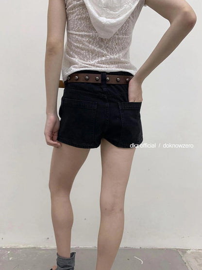 DKZ OFFICIAL Vintage Black Denim Skort Summer A Line Anti Peek Short Skirt