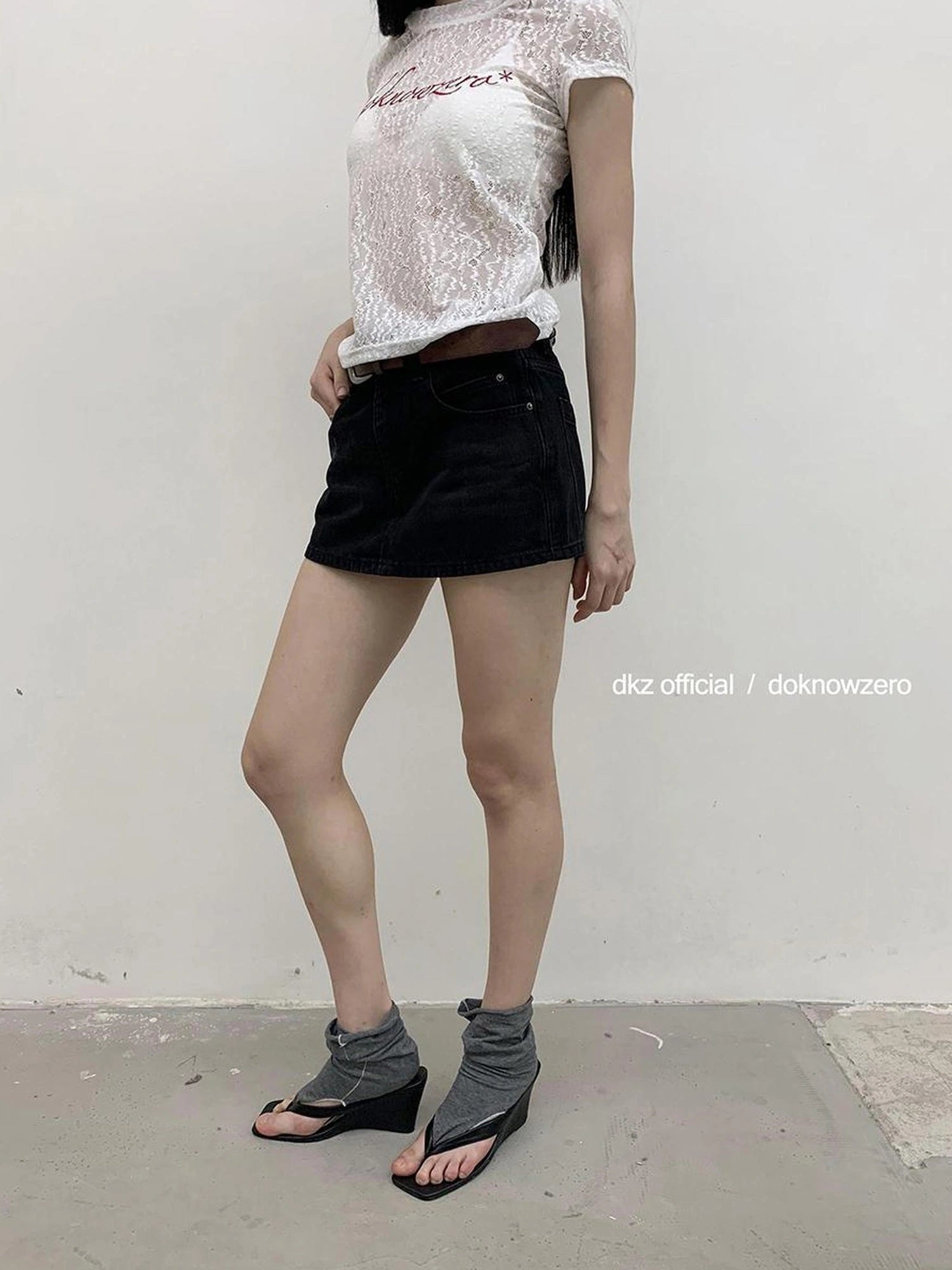 DKZ OFFICIAL Vintage Black Denim Skort Summer A Line Anti Peek Short Skirt
