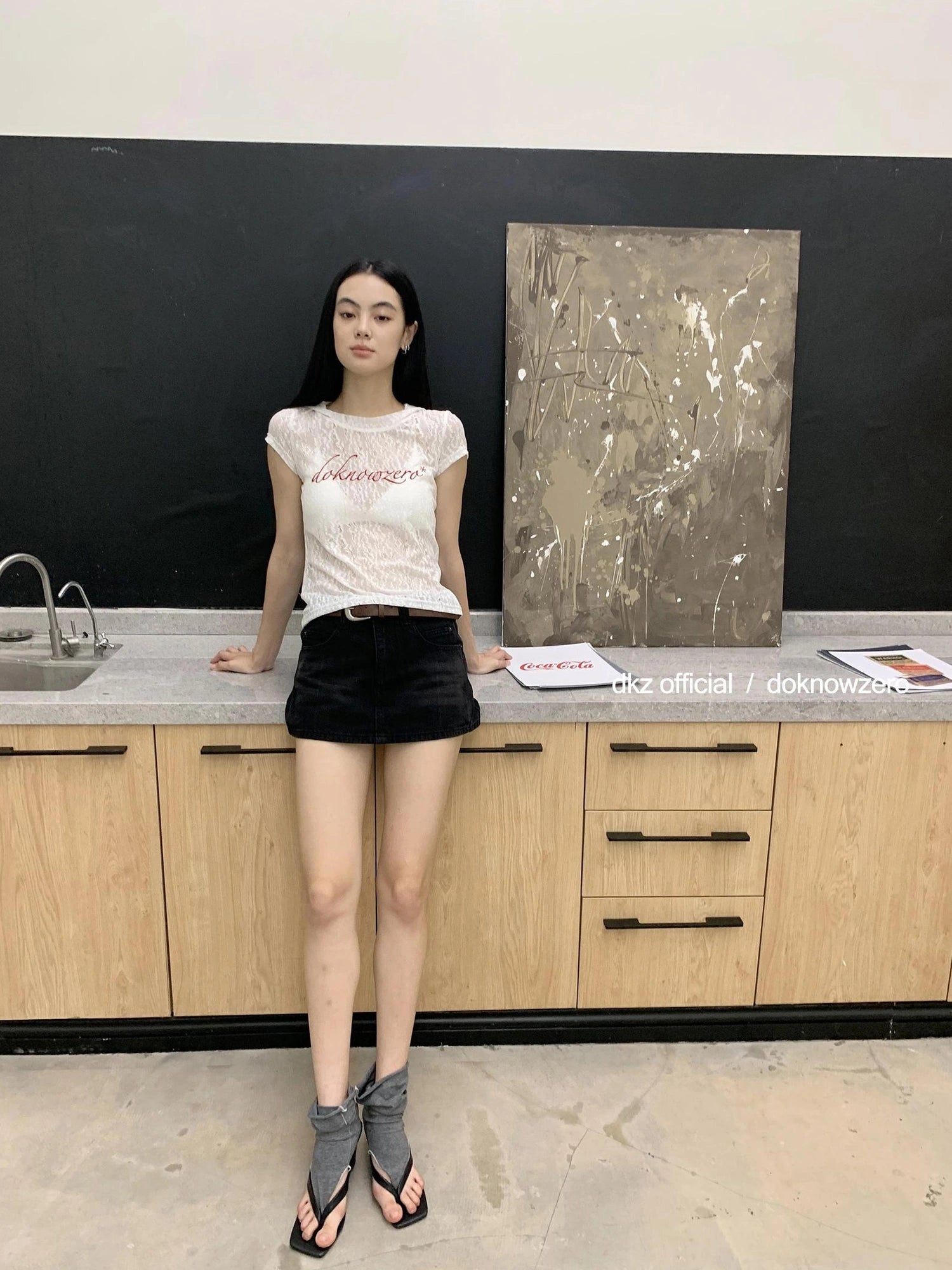 DKZ OFFICIAL Vintage Black Denim Skort Summer A Line Anti Peek Short Skirt
