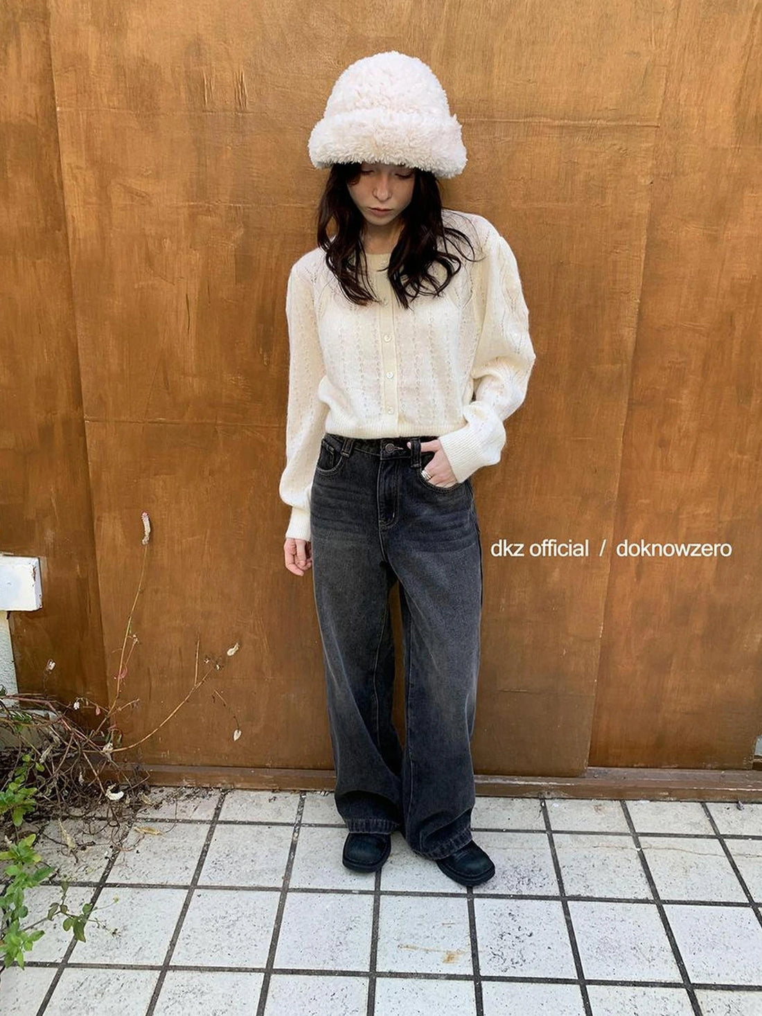 DKZ OFFICIAL Vintage Black Washed Flared Fleece Lined Jeans