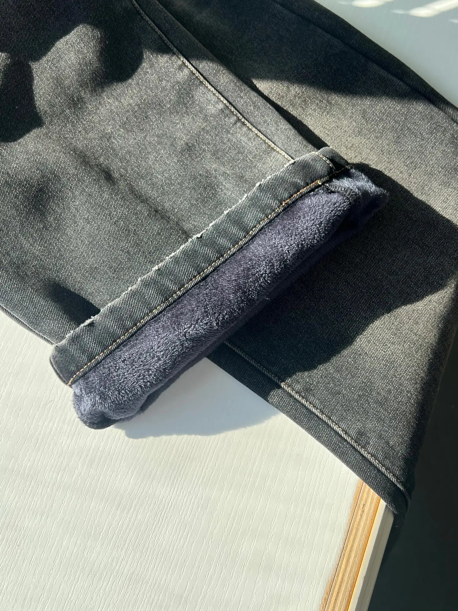 DKZ OFFICIAL Vintage Black Washed Flared Fleece Lined Jeans