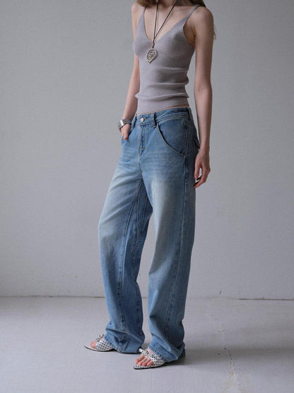 DKZ OFFICIAL Vintage Blue Button Fly Pockets Natural Waist Women&