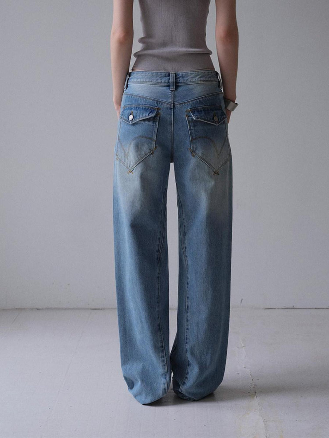 DKZ OFFICIAL Vintage Blue Button Fly Pockets Natural Waist Women&