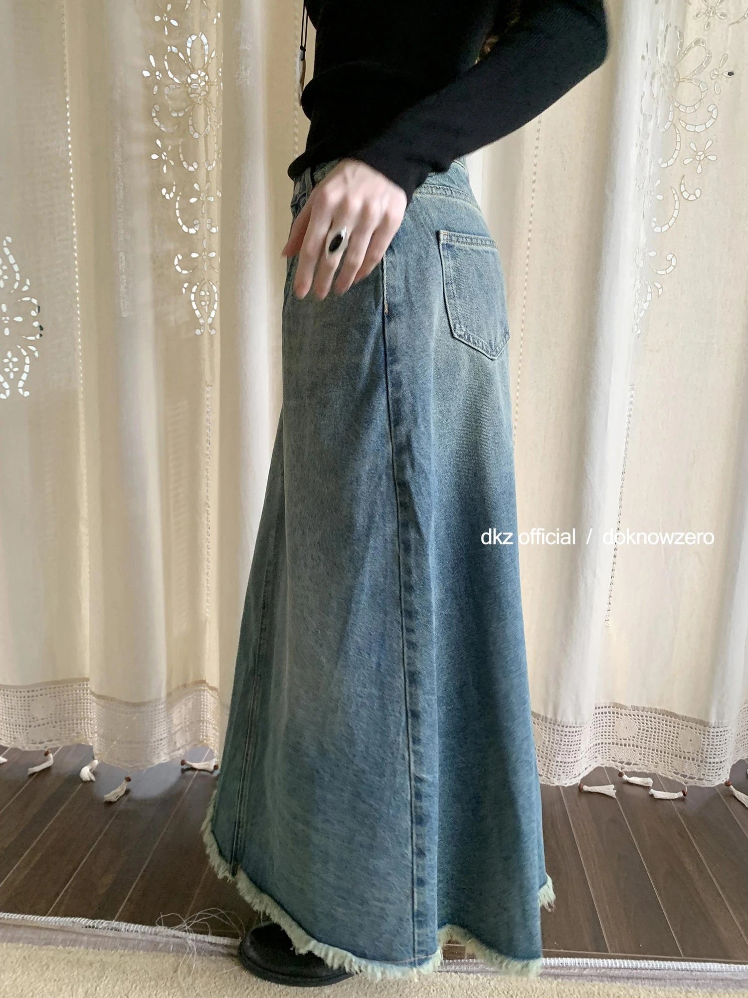 DKZ OFFICIAL Vintage Blue Denim A Line Midi Skirt
