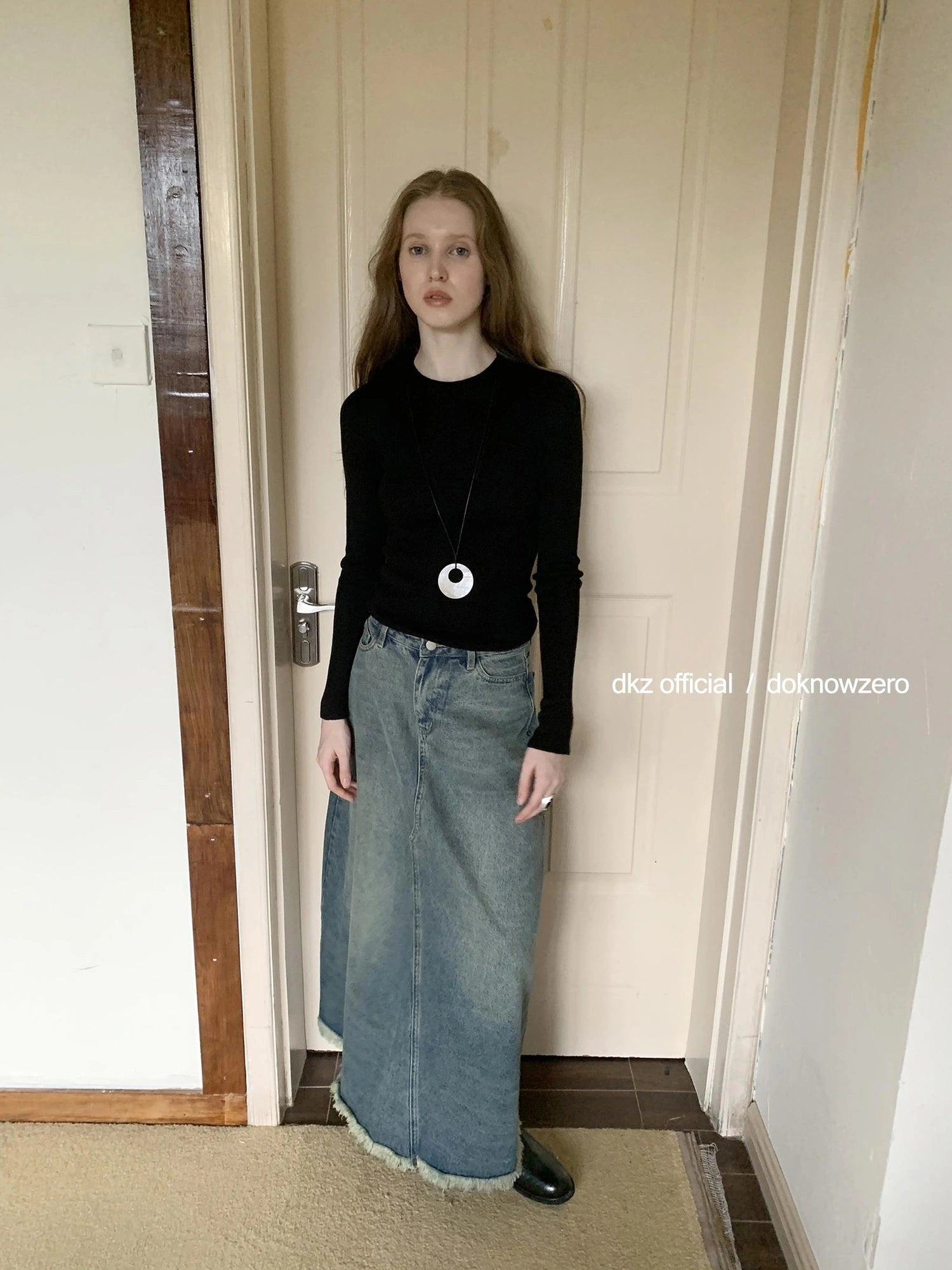 DKZ OFFICIAL Vintage Blue Denim A Line Midi Skirt