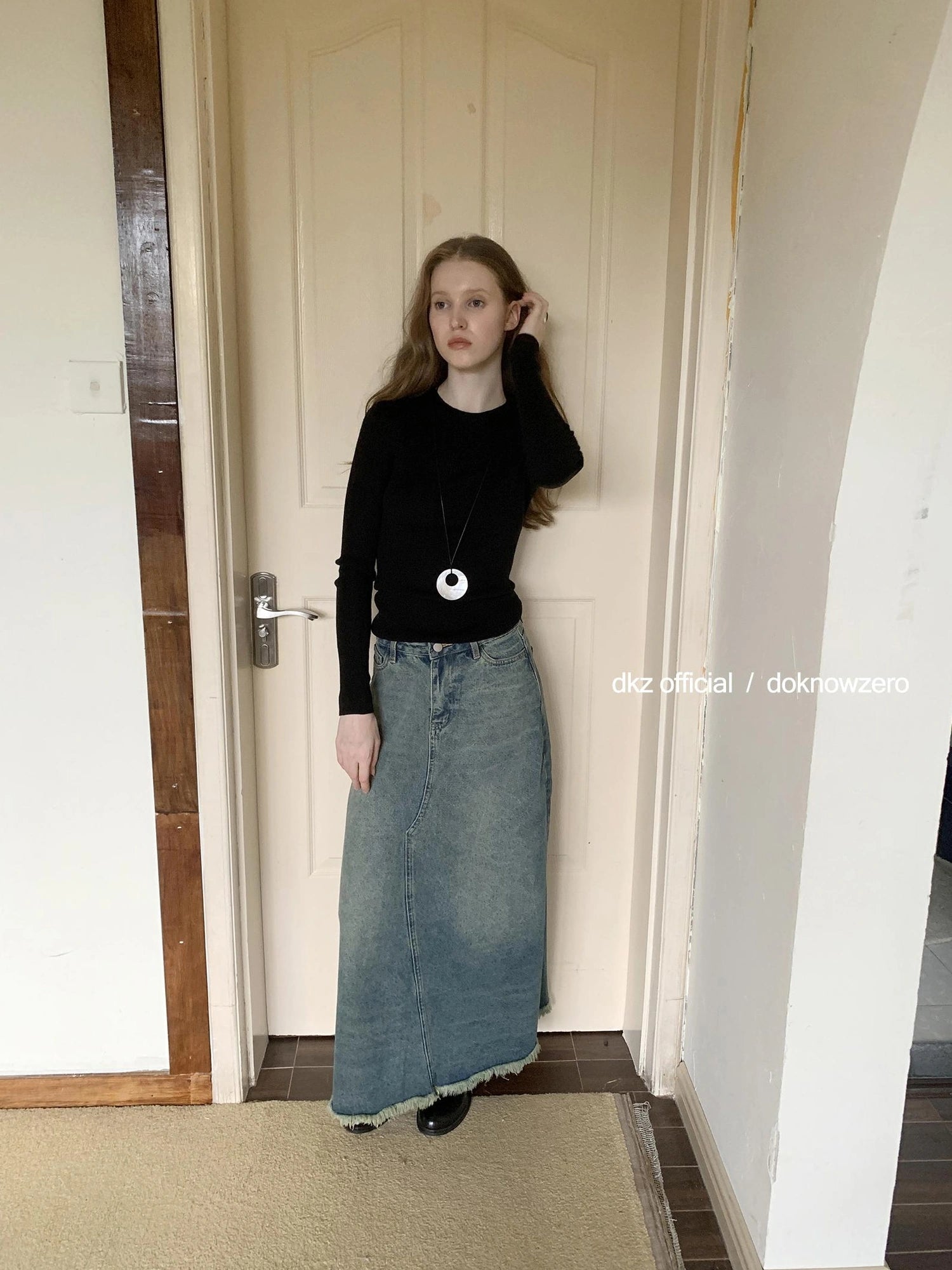 DKZ OFFICIAL Vintage Blue Denim A Line Midi Skirt