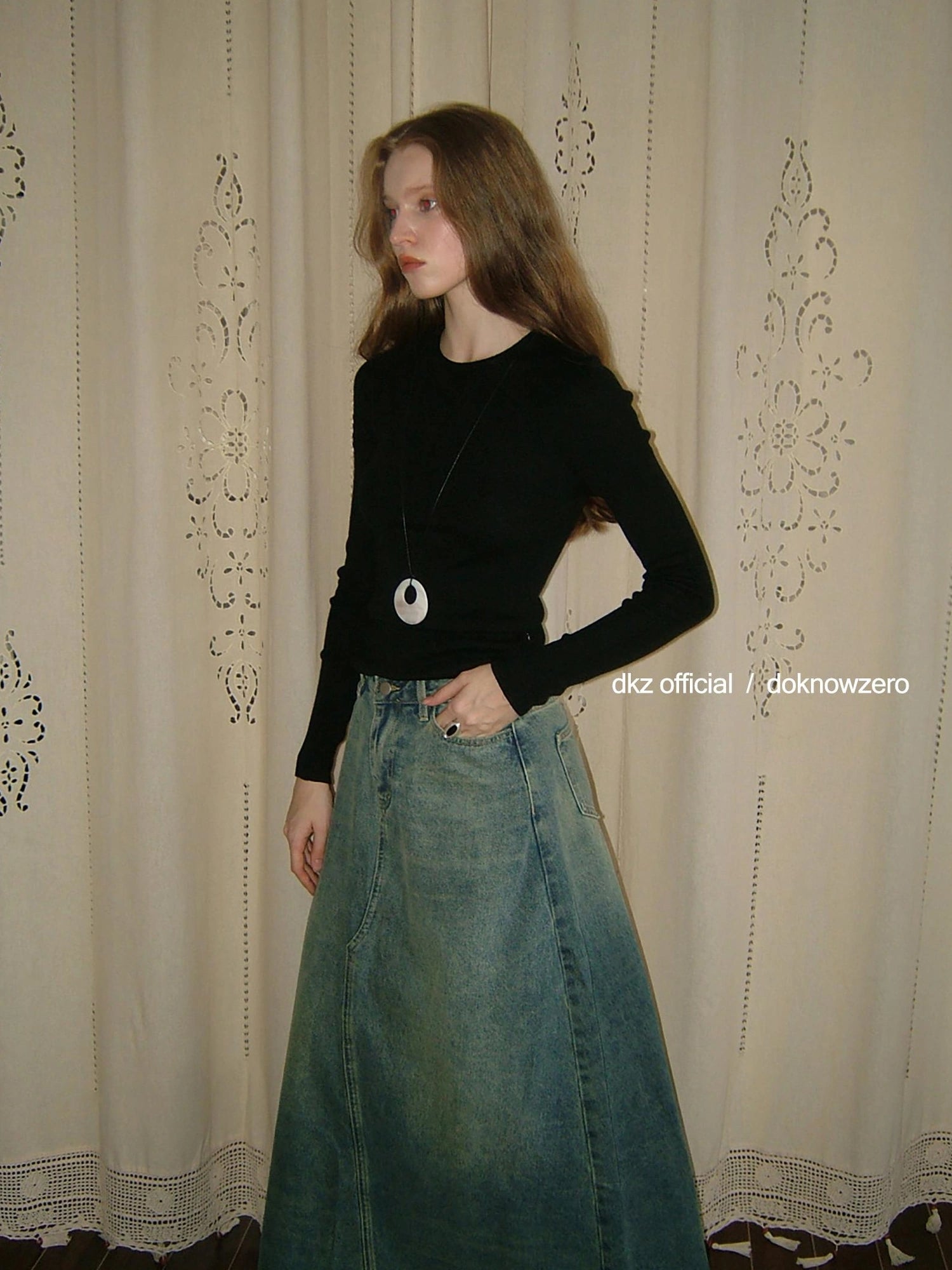 DKZ OFFICIAL Vintage Blue Denim A Line Midi Skirt