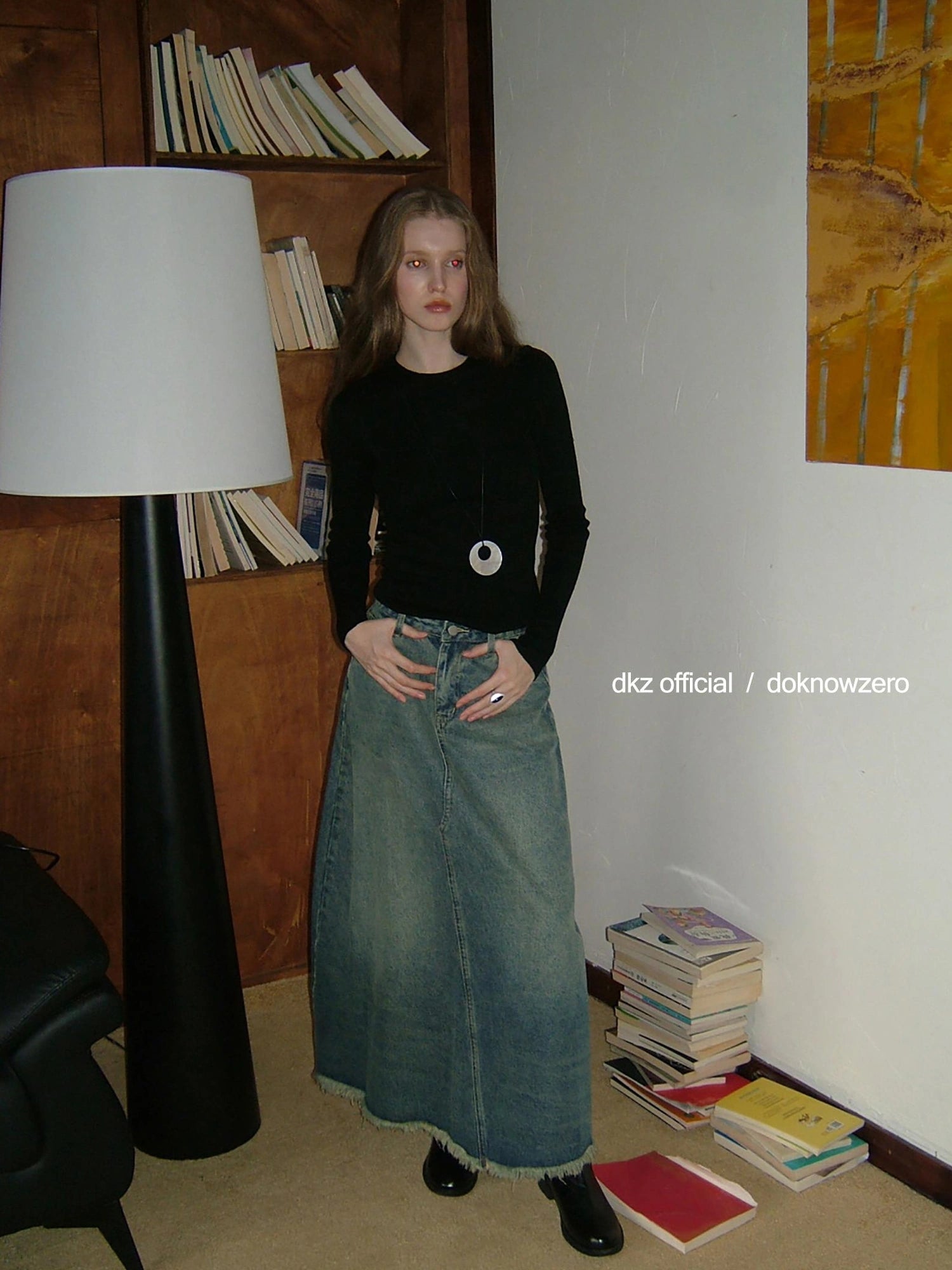DKZ OFFICIAL Vintage Blue Denim A Line Midi Skirt