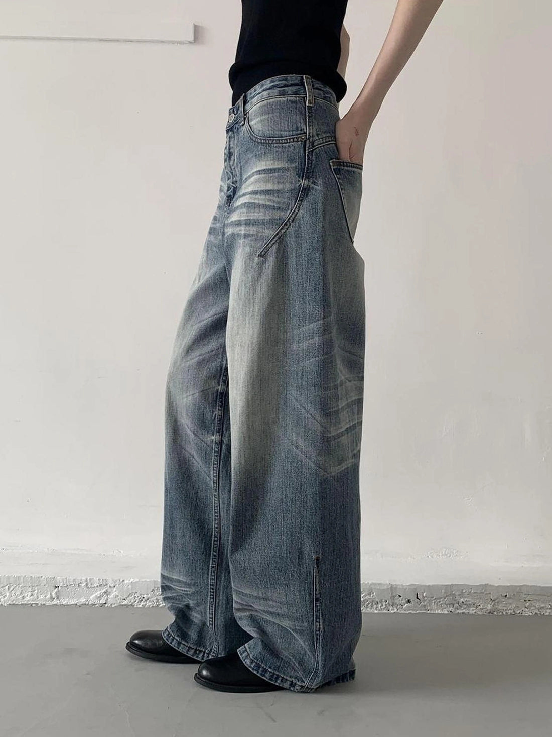 DKZ OFFICIAL Vintage Blue Washed Wide Leg Denim Pants
