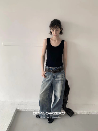 DKZ OFFICIAL Vintage Blue Washed Wide Leg Denim Pants