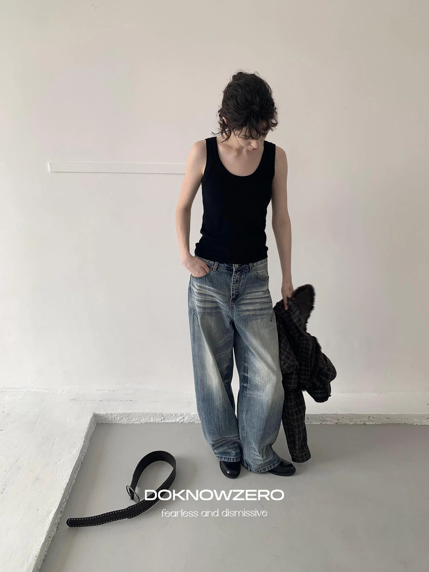 DKZ OFFICIAL Vintage Blue Washed Wide Leg Denim Pants