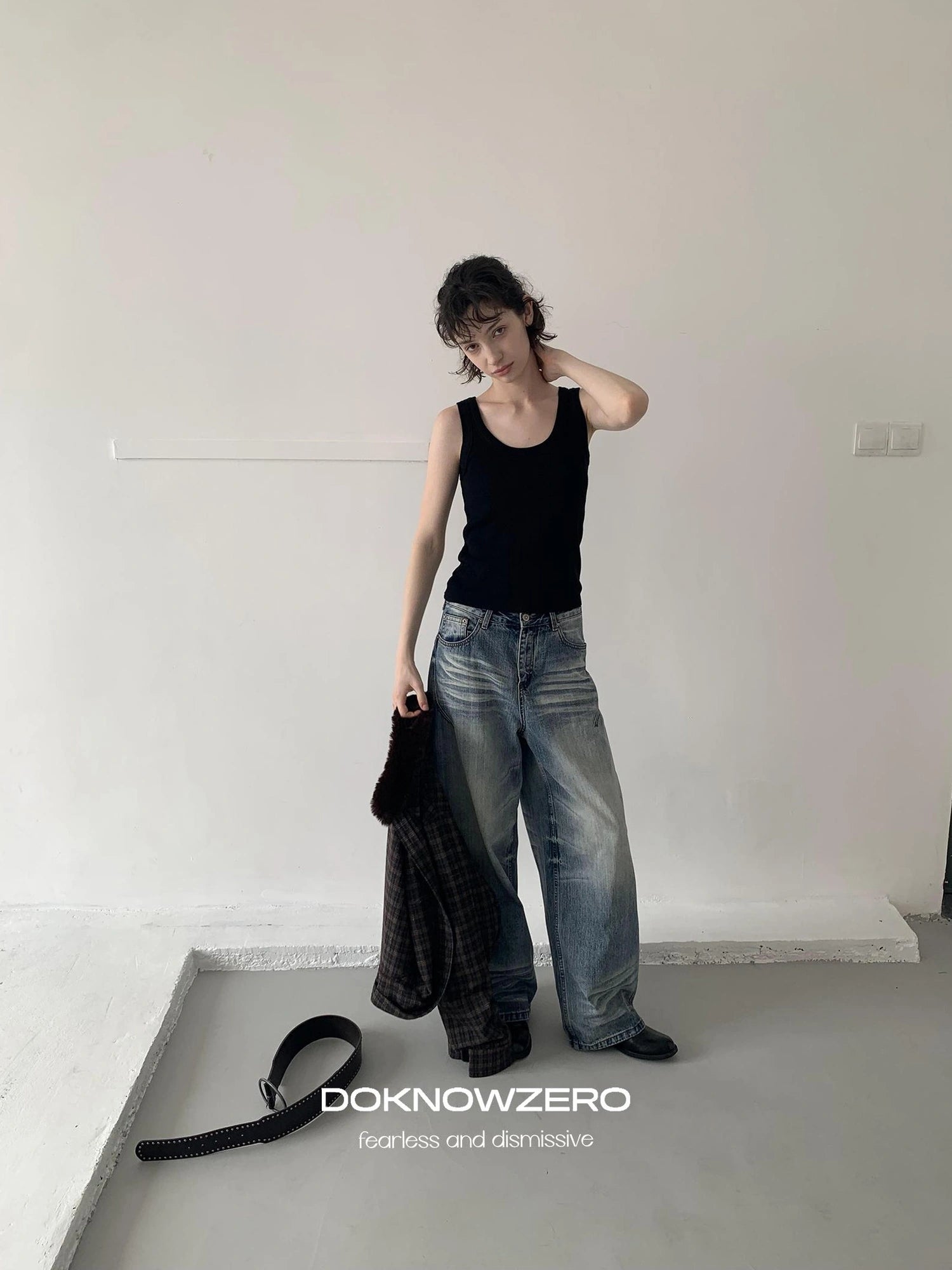 DKZ OFFICIAL Vintage Blue Washed Wide Leg Denim Pants