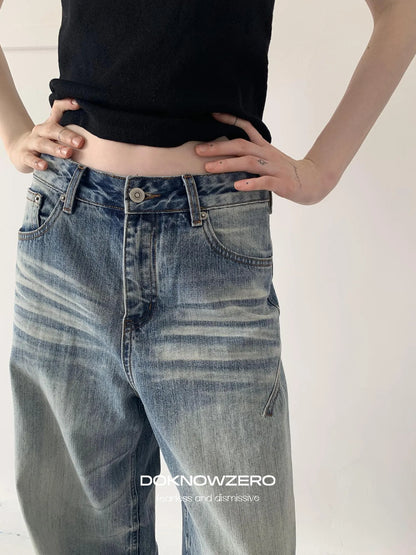 DKZ OFFICIAL Vintage Blue Washed Wide Leg Denim Pants