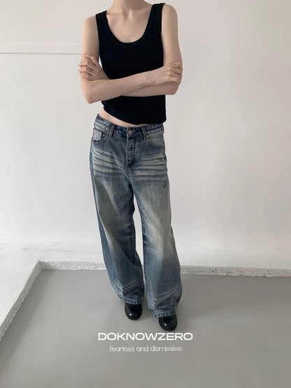 DKZ OFFICIAL Vintage Blue Washed Wide Leg Denim Pants