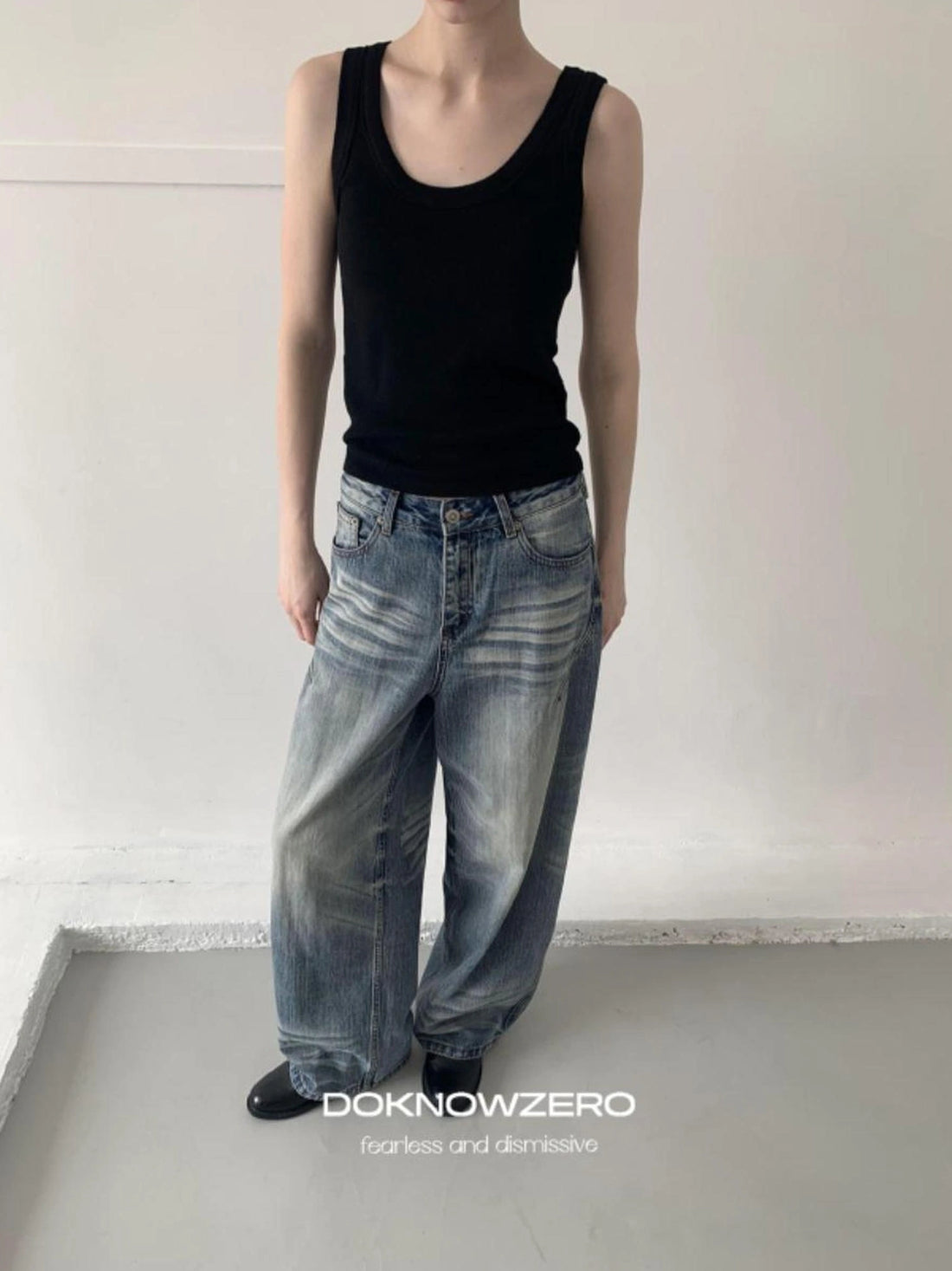 DKZ OFFICIAL Vintage Blue Washed Wide Leg Denim Pants