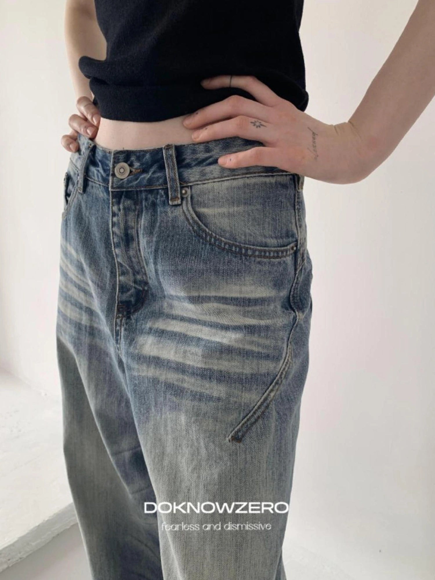 DKZ OFFICIAL Vintage Blue Washed Wide Leg Denim Pants
