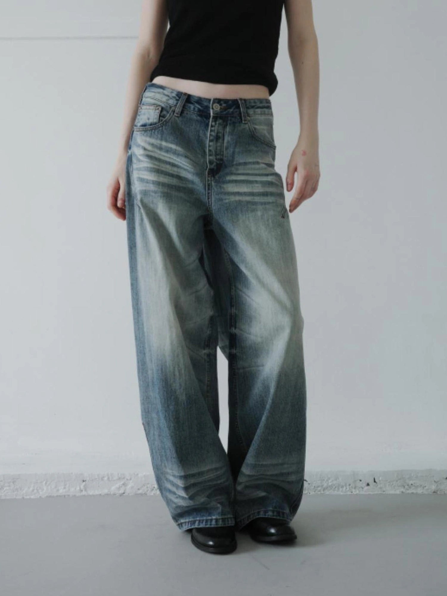 DKZ OFFICIAL Vintage Blue Washed Wide Leg Denim Pants