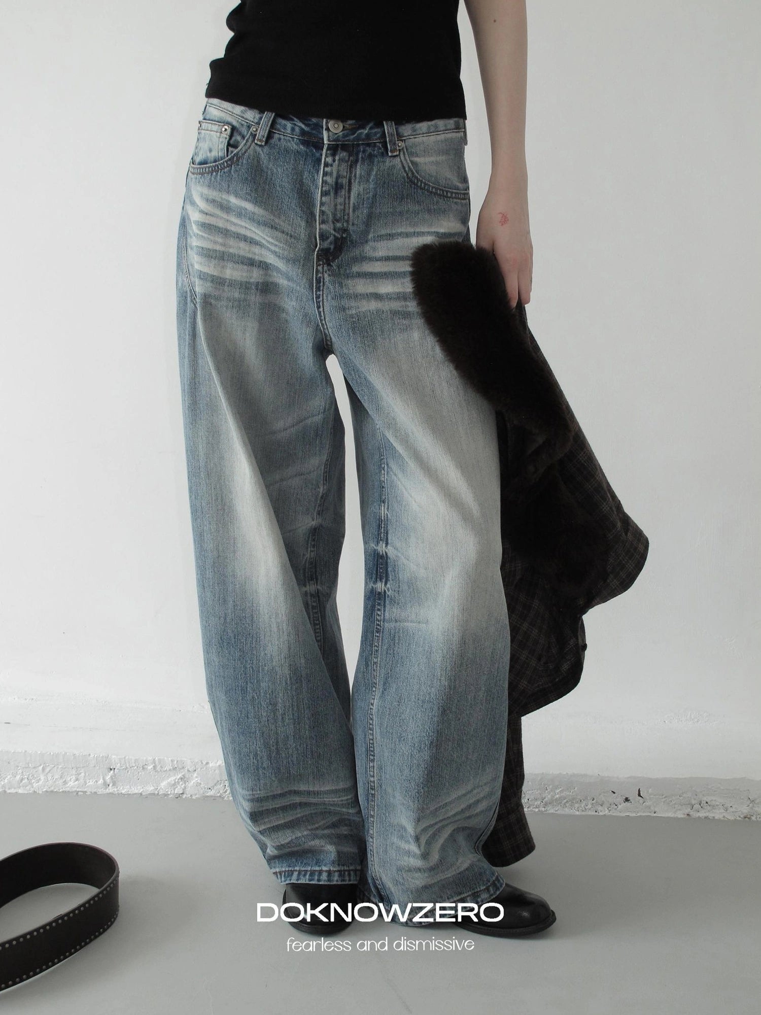 DKZ OFFICIAL Vintage Blue Washed Wide Leg Denim Pants