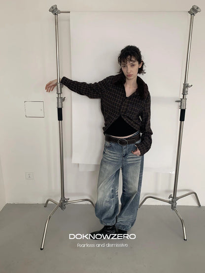 DKZ OFFICIAL Vintage Blue Washed Wide Leg Denim Pants