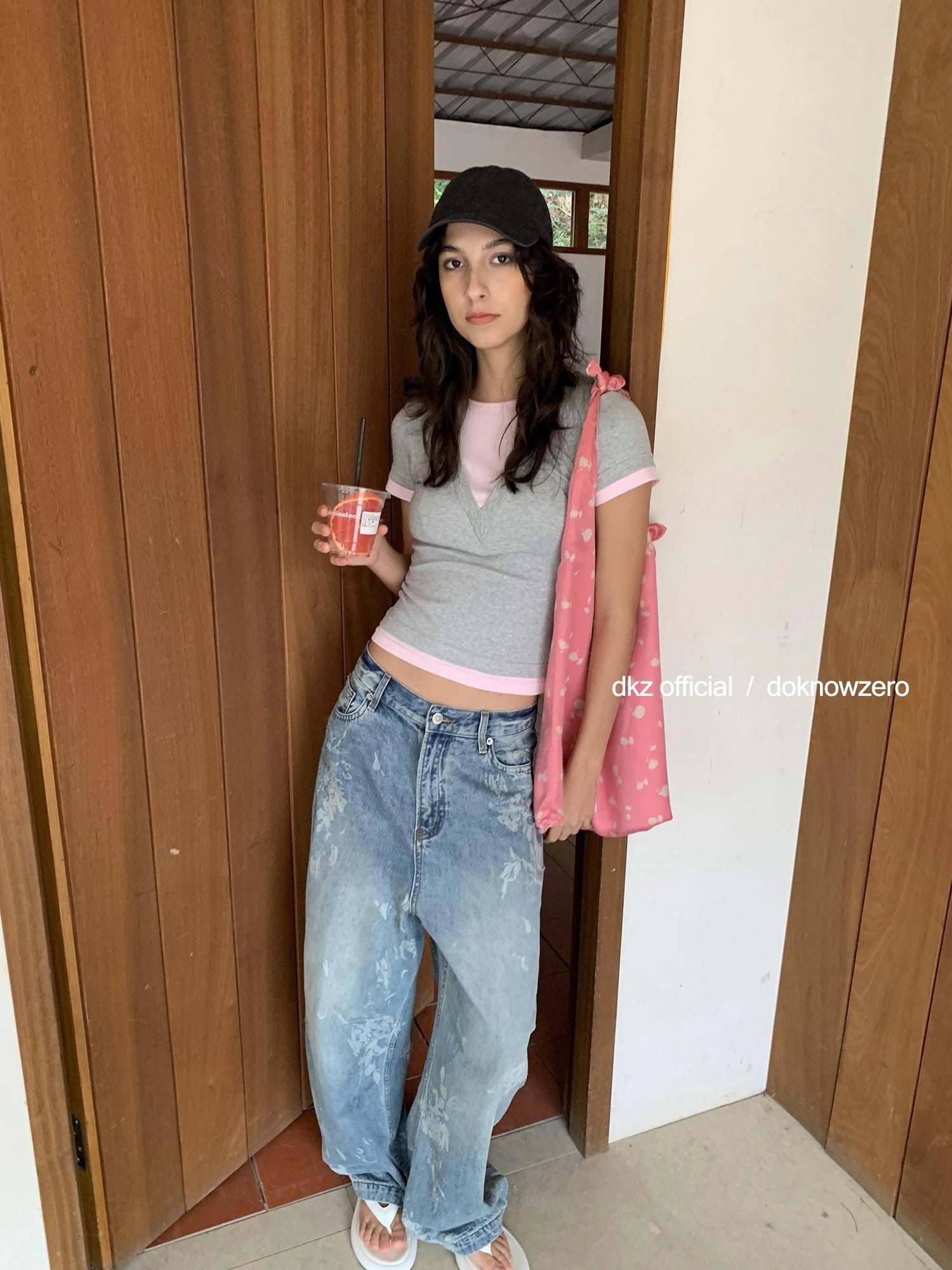 DKZ OFFICIAL Vintage Blue Wide Leg Denim Pants With Artisan Print
