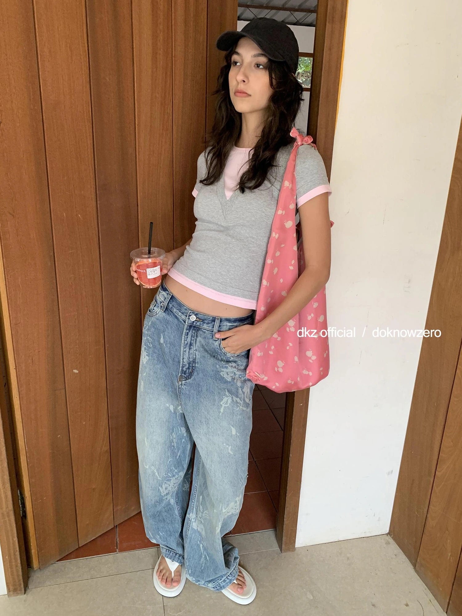 DKZ OFFICIAL Vintage Blue Wide Leg Denim Pants With Artisan Print
