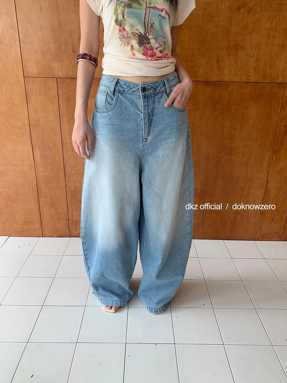 DKZ OFFICIAL Vintage Blue Wide Leg Denim Trousers