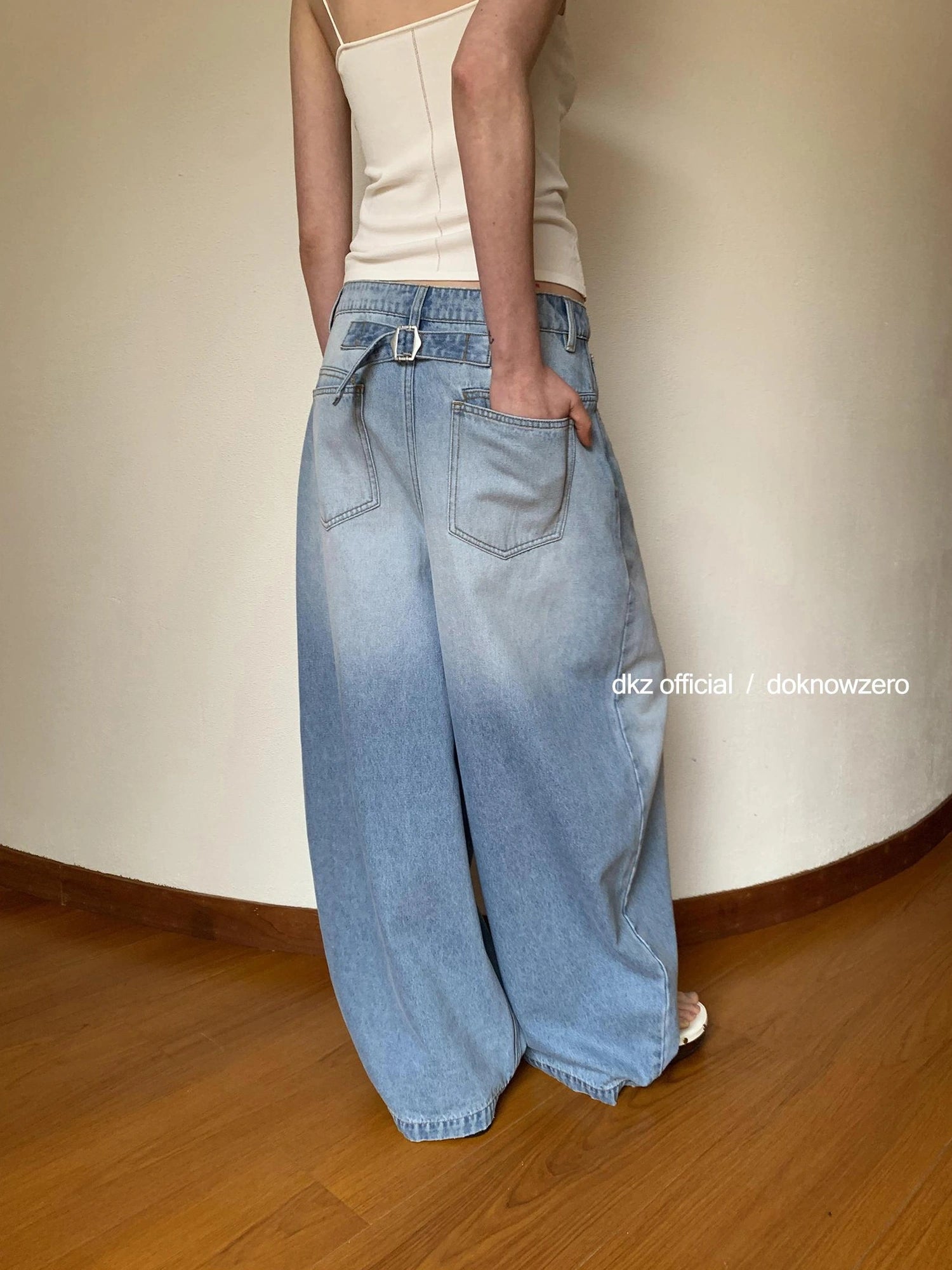 DKZ OFFICIAL Vintage Blue Wide Leg Denim Trousers