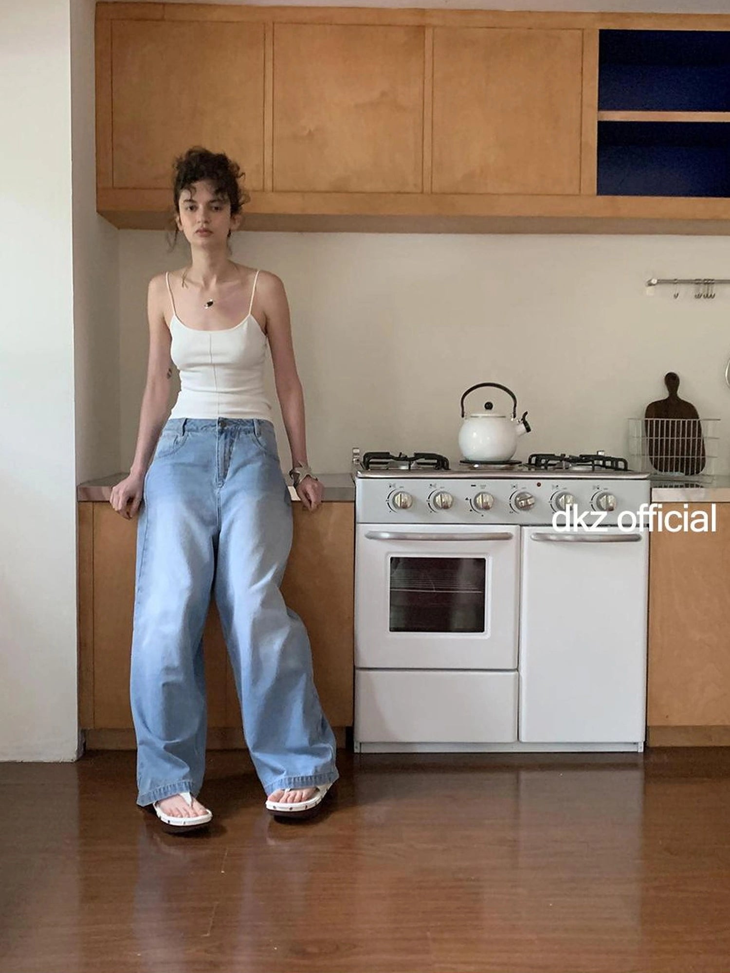 DKZ OFFICIAL Vintage Blue Wide Leg Denim Trousers