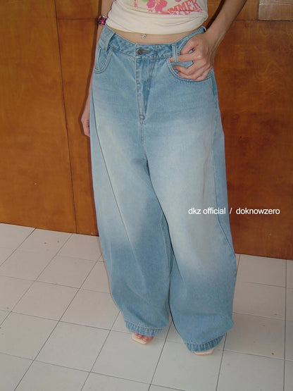 DKZ OFFICIAL Vintage Blue Wide Leg Denim Trousers