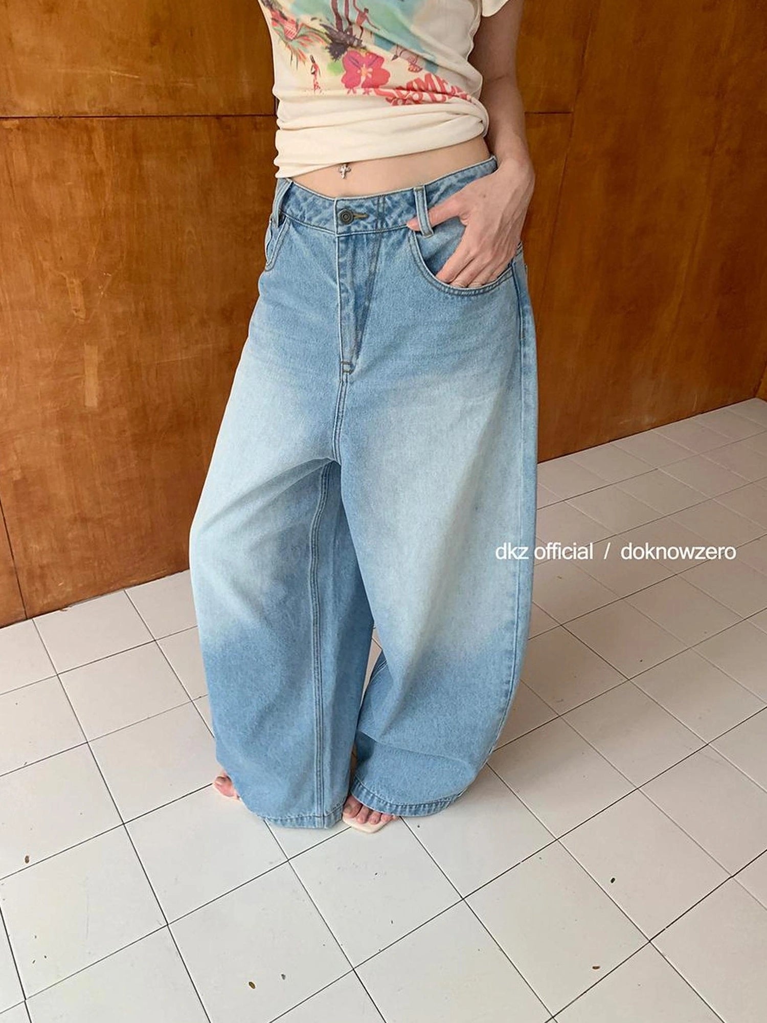 DKZ OFFICIAL Vintage Blue Wide Leg Denim Trousers