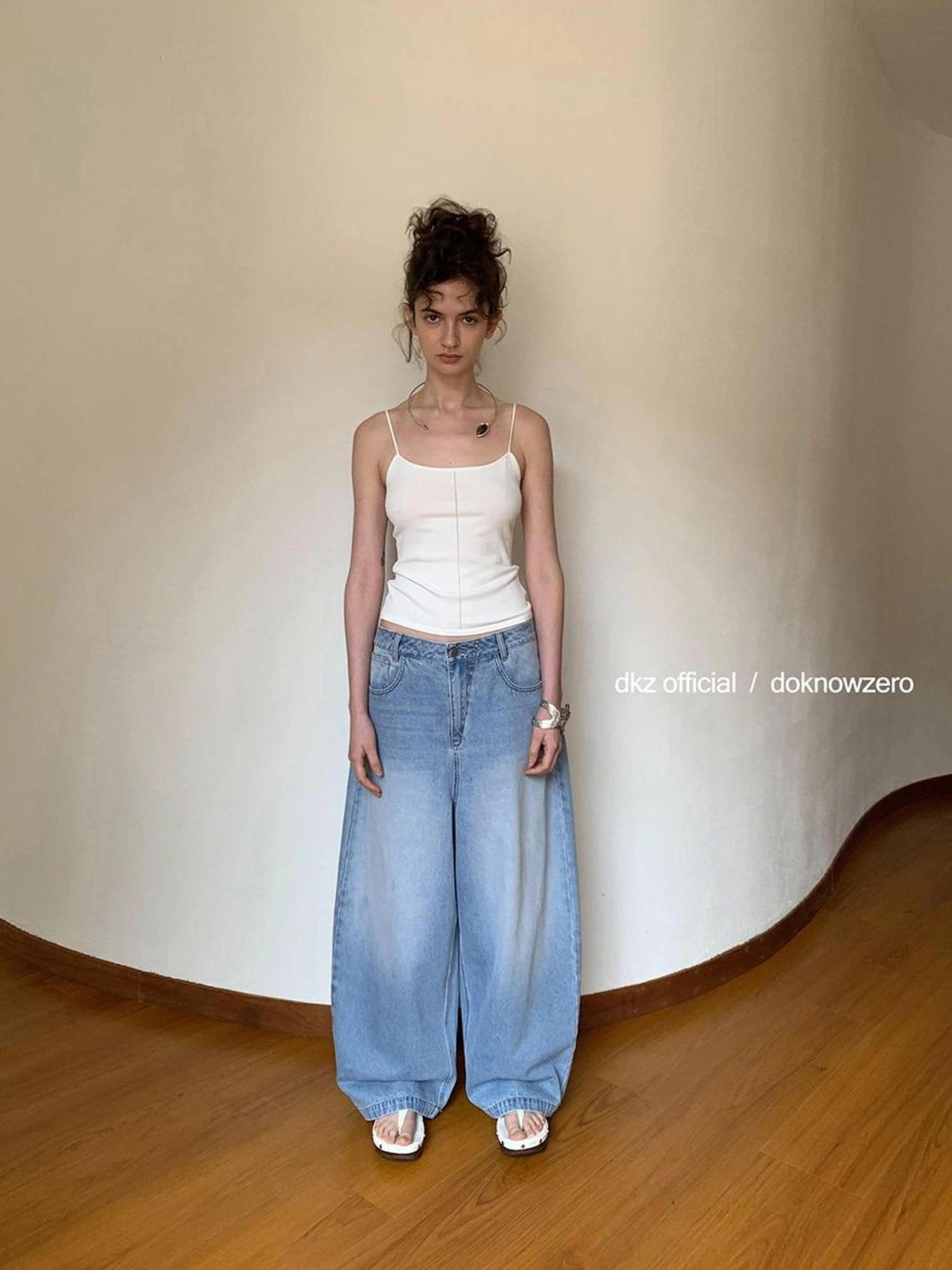 DKZ OFFICIAL Vintage Blue Wide Leg Denim Trousers