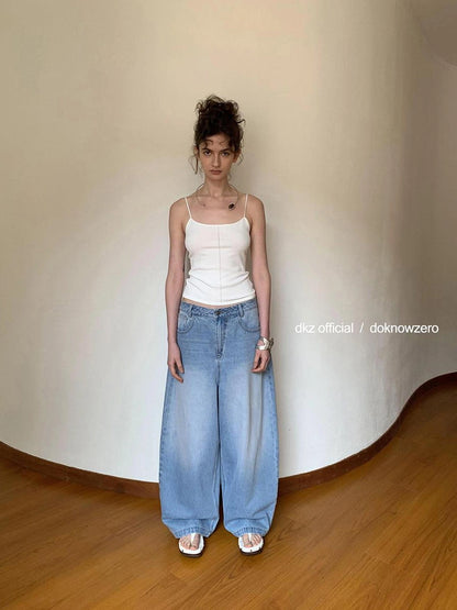 DKZ OFFICIAL Vintage Blue Wide Leg Denim Trousers
