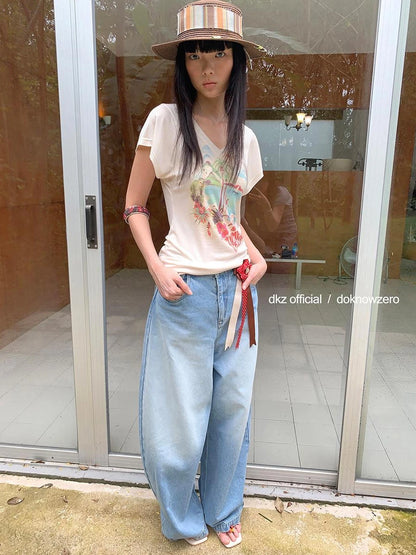 DKZ OFFICIAL Vintage Blue Wide Leg Denim Trousers
