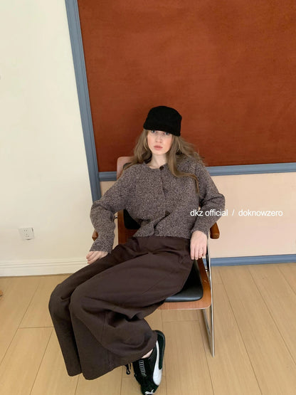 DKZ OFFICIAL Vintage Brown Acrylic Blend Knit Cardigan