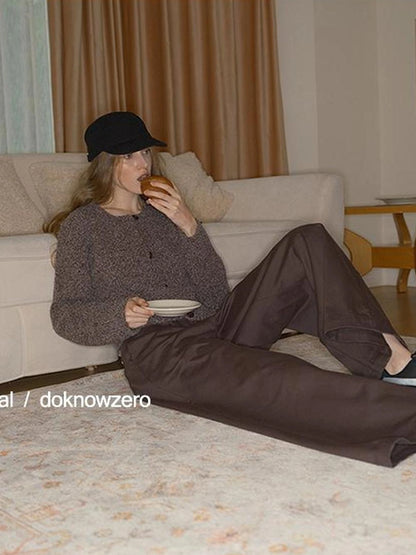 DKZ OFFICIAL Vintage Brown Acrylic Blend Knit Cardigan