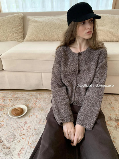 DKZ OFFICIAL Vintage Brown Acrylic Blend Knit Cardigan