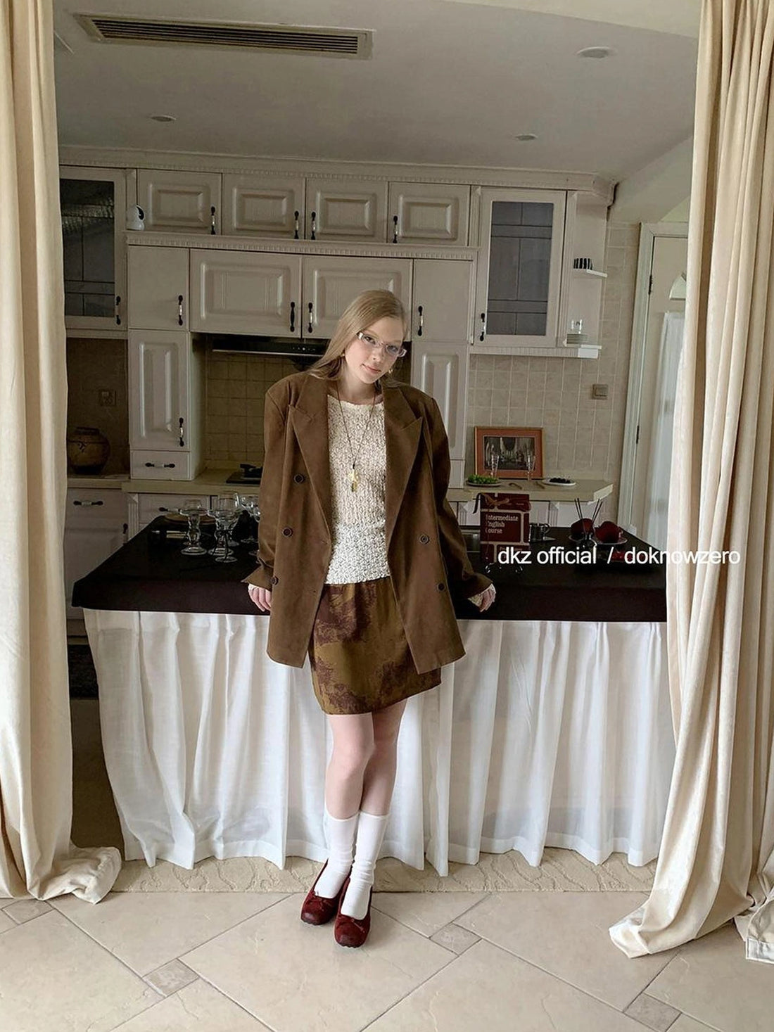 DKZ OFFICIAL Vintage Brown Suede Blazer For Women