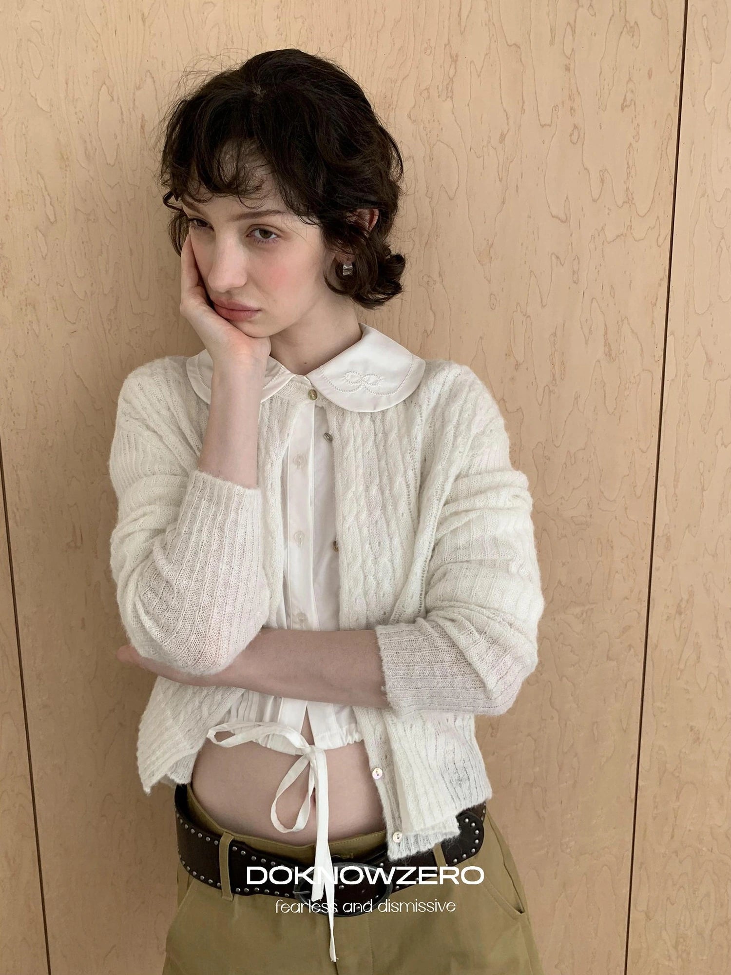 DKZ OFFICIAL Vintage Cable Knit Open Front Cardigan