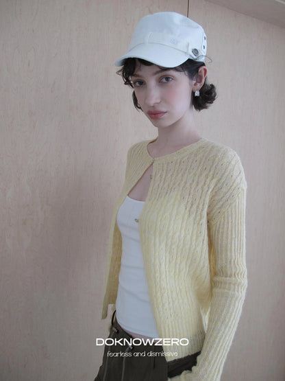 DKZ OFFICIAL Vintage Cable Knit Open Front Cardigan