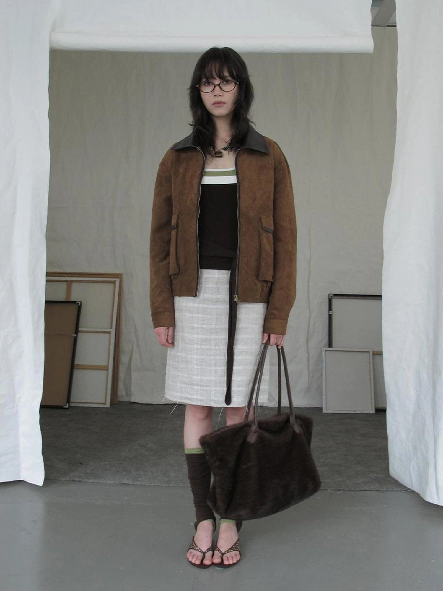 DKZ OFFICIAL Vintage Caramel Suede Patchwork Biker Jacket