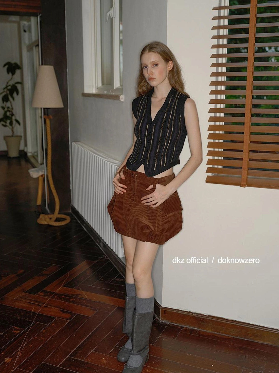 DKZ OFFICIAL Vintage Corduroy Flower Bud Skirt