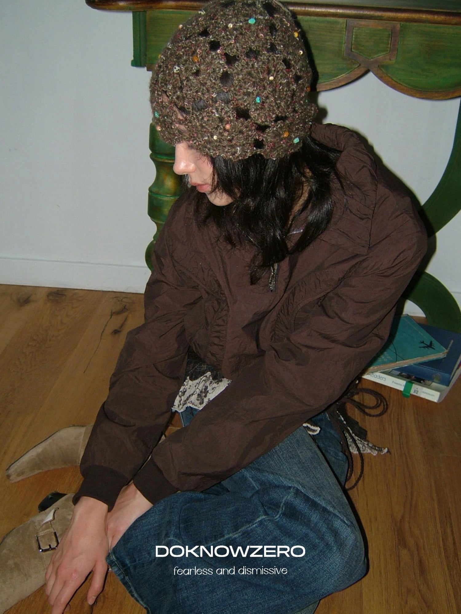 DKZ OFFICIAL Vintage Crochet Green Beanie