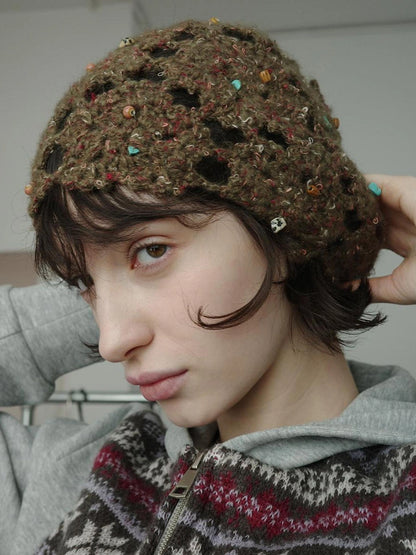 DKZ OFFICIAL Vintage Crochet Green Beanie